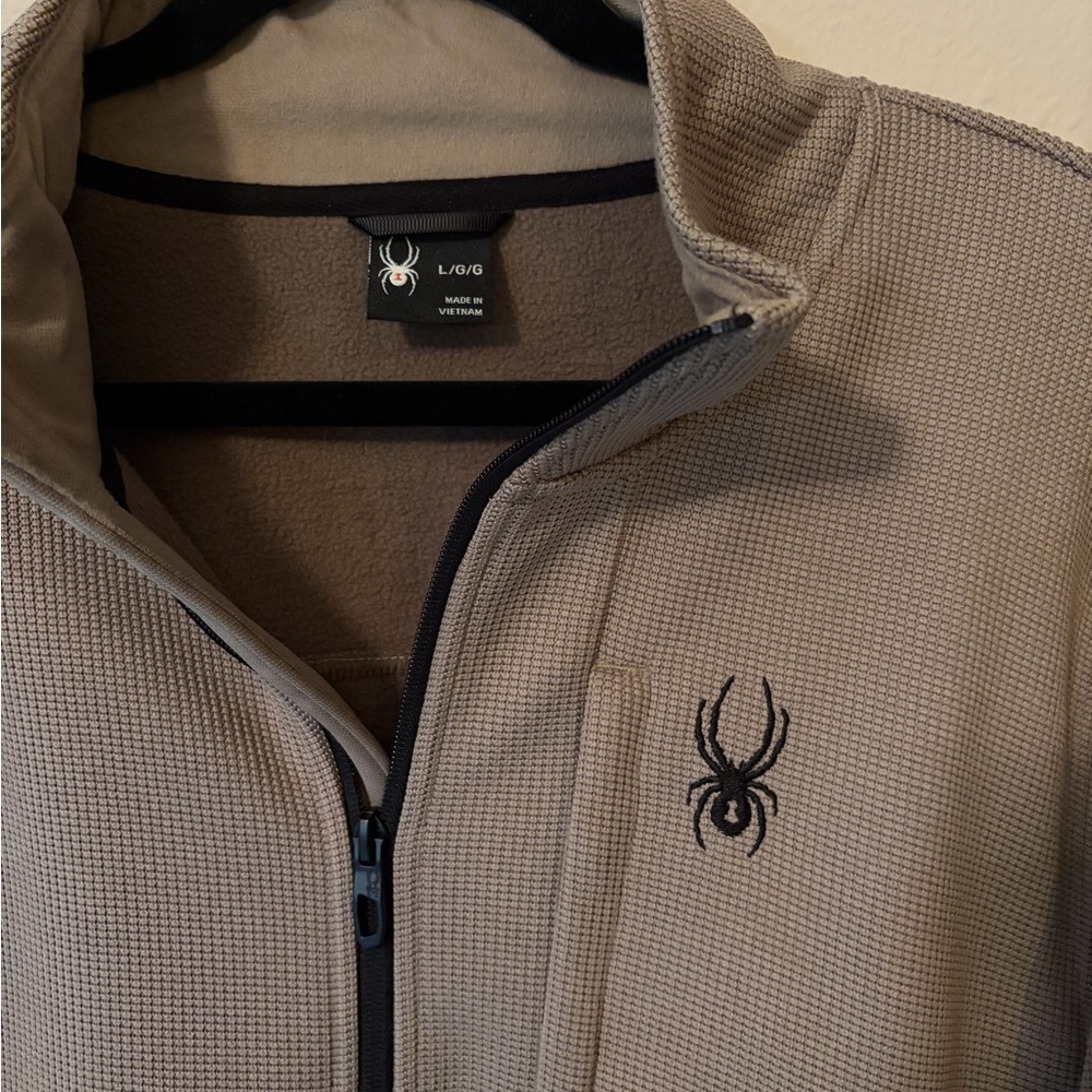 Spyder Taupe Waffle-Knit Zip Jacket with Black Logo